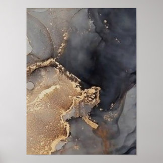 Gouden Noir Marmer Abstracte Wandkunst – Zwart Gou Poster
