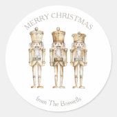 Gouden Notenkraker Vrolijk Kerstfeest Ronde Sticker (Voorkant)