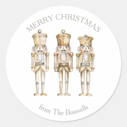 Gouden Notenkraker Vrolijk Kerstfeest Ronde Sticker (Voorkant)