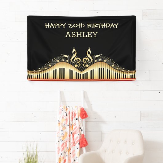 Gouden notities en toetsenborden Rode lijnen Spandoek (Insitu)