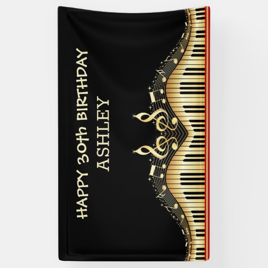 Gouden notities en toetsenborden Rode lijnen Spandoek (Verticaal)