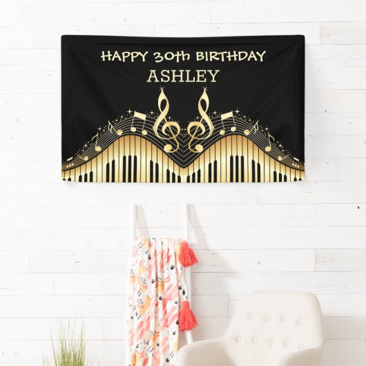 Gouden notities en toetsenborden spandoek (Insitu)