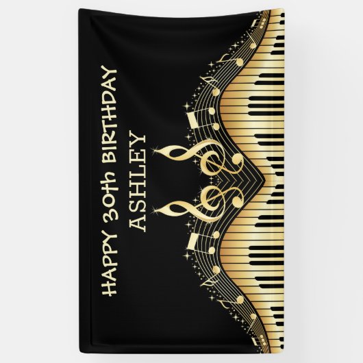 Gouden notities en toetsenborden spandoek (Verticaal)