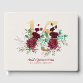 Gouden Nummer 15 Bourgondische Rozen Quinceanera Gastenboek (Voorkant)