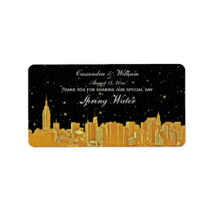 Gouden NYC geëtst sterrenstelsel Skyline Water Fle Etiket