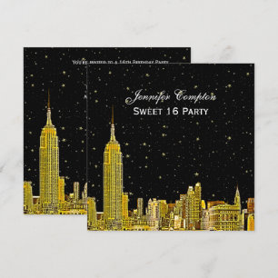Gouden NYC Silhouet Gegraveerd Sterren DIY BG Vier Kaart