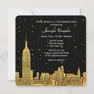 Gouden NYC-silhouet Gegraveerde Sterrenhemel SQ Sw Kaart