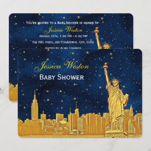 Gouden NYC Silhouette #2 Blauwe Sterrenhemel Baby  Kaart
