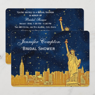 Gouden NYC Silhouette #2 Blauwe Sterrenhemel Bruid Kaart