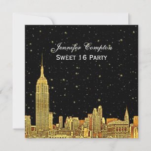 Gouden NYC Silhouette Gegraveerd Sterrenhemel Acht Kaart