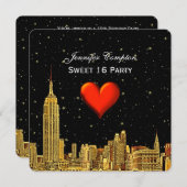 Gouden NYC skyline 01 geëtst hart sterren SQ Sweet Kaart (Voorkant / Achterkant)