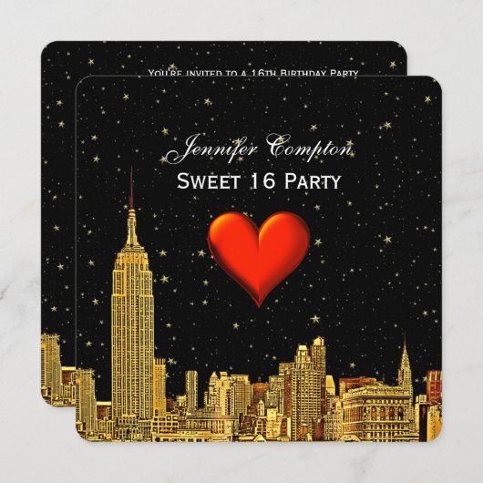 Gouden NYC skyline 01 geëtst hart sterren SQ Sweet Kaart (Voorkant / Achterkant)