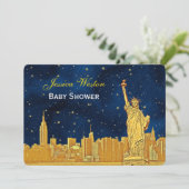 Gouden NYC Skyline #2 Blue Starry H Baby shower Kaart (Staand voorkant)