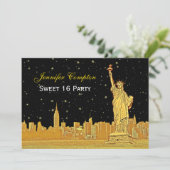 Gouden NYC Skyline #2 Etch Sterrenhemel DIY BG H S Kaart (Staand voorkant)