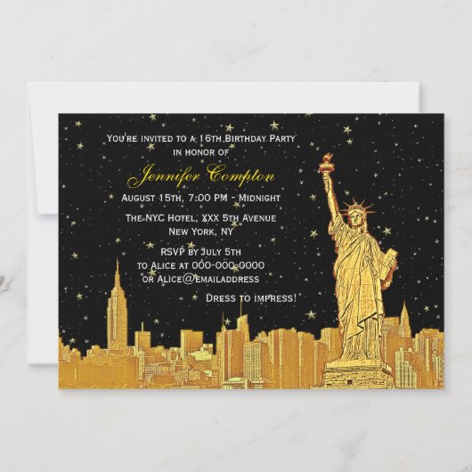 Gouden NYC Skyline #2 Etch Sterrenhemel DIY BG H S Kaart (Achterkant)