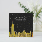 Gouden NYC Skyline geëtst sterrenbeeld DIY BG SQ S Kaart (Staand voorkant)