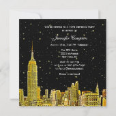 Gouden NYC Skyline geëtst sterrenbeeld DIY BG SQ S Kaart (Achterkant)