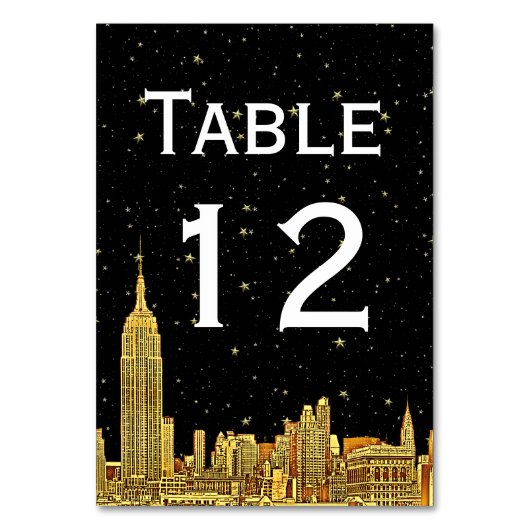 Gouden NYC Skyline Sterrenhemel Tafelnummer DIY BG (Voorkant)