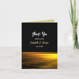 Gouden Oceaan, Elegant Strand Bruiloft Bedankkaart