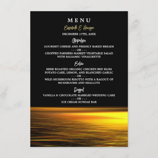 Gouden Oceaan, Elegant Strand Bruiloft Menu (Voorkant)