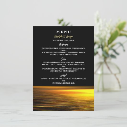 Gouden Oceaan, Elegant Strand Bruiloft Menu (Staand voorkant)