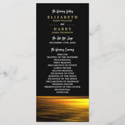 Gouden Oceaan, Elegant Strand Bruiloft Programmakaart (Voorkant)