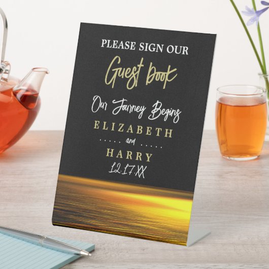 Gouden Oceaan, Elegant Strand Bruiloft Reclamebord Met Voetstuk (Insitu)