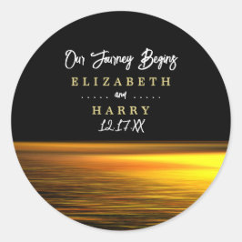 Gouden Oceaan, Elegant Strand Bruiloft Ronde Sticker