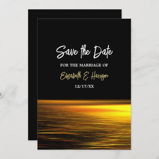 Gouden Oceaan, Elegant Strand Bruiloft Save The Date (Voorkant / Achterkant)