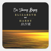 Gouden Oceaan, Elegant Strand Bruiloft Vierkante Sticker (Voorkant)