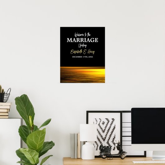 Gouden Oceaan, Elegant Strand Bruiloft Welkom Poster (Thuiskantoor)