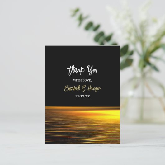 Gouden Oceaan, Elegante Strand Bruiloft Dank u Briefkaart (Staand voorkant)