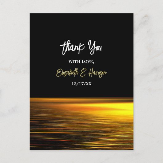 Gouden Oceaan, Elegante Strand Bruiloft Dank u Briefkaart (Voorkant)