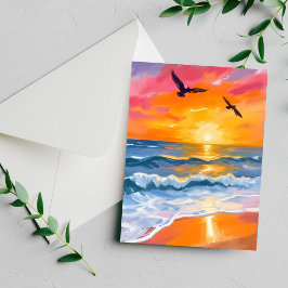 Gouden Oceaan Zonsondergang Aquarel Strand Schilde