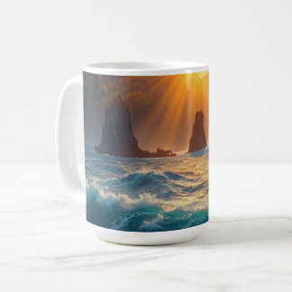Gouden Oceaan Zonsondergang Berg Kust Natuur Koffiemok