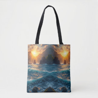 Gouden Oceaan Zonsondergang Berg Kust Natuur Tote Bag