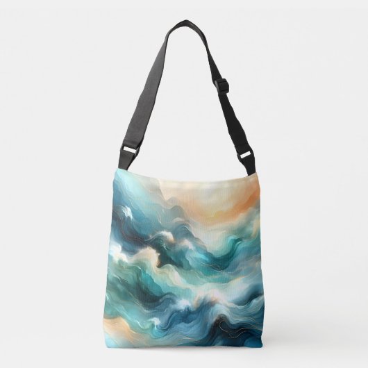 Gouden Oceaangolf Abstracte Golven Crossbody Tas (Voorkant)