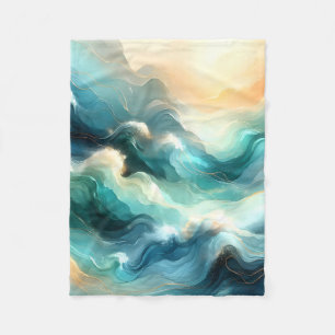 Gouden Oceaangolf Abstracte Golven Fleece Deken