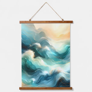 Gouden Oceaangolf Abstracte Golven Hangend Wandkleed