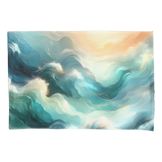 Gouden Oceaangolf Abstracte Golven Kussensloop (Voorkant)