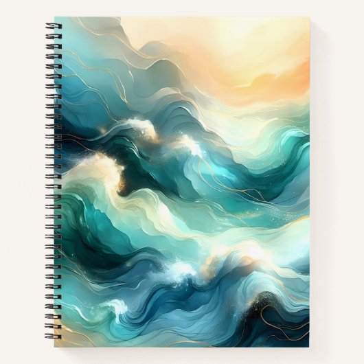 Gouden Oceaangolf Abstracte Golven Notitieboek (Voorkant)