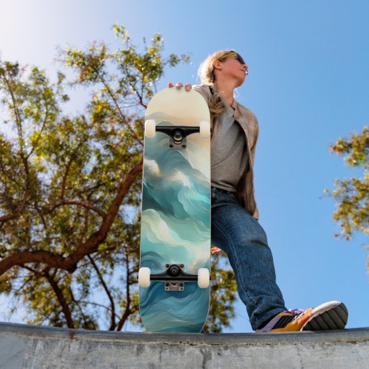 Gouden Oceaangolf Abstracte Golven Persoonlijk Skateboard (Buiten 1)