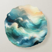 Gouden Oceaangolf Abstracte Golven Rond Kussen (Achterkant)