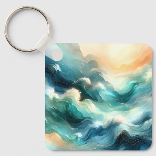 Gouden Oceaangolf Abstracte Golven Sleutelhanger (Voorkant)