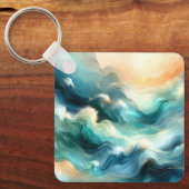 Gouden Oceaangolf Abstracte Golven Sleutelhanger (Voorkant)