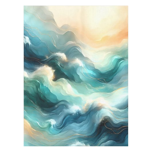 Gouden Oceaangolf Abstracte Golven Tafelkleed (Voorkant)