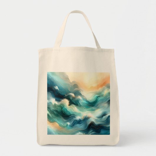 Gouden Oceaangolf Abstracte Golven Tote Bag (Voorkant)