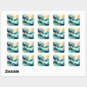 Gouden Oceaangolf Abstracte Golven Vierkante Sticker (Vel)