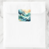 Gouden Oceaangolf Abstracte Golven Vierkante Sticker (Tas)