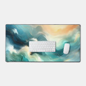 Gouden Oceaanstroom Abstracte Golven Bureaumat (Keyboard & Muis)